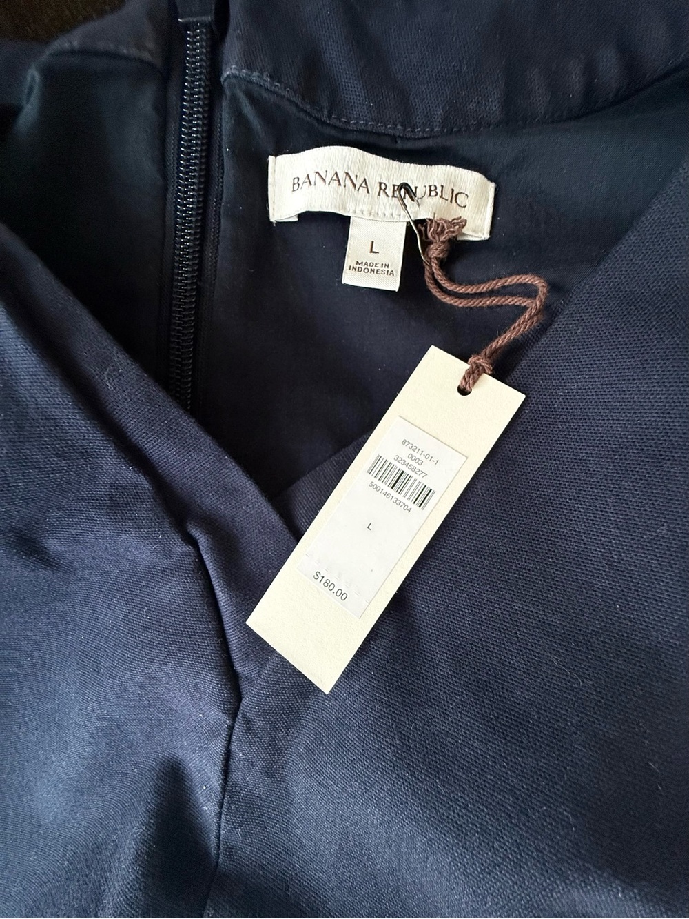 Banana Republic Navy Sleeveless Midi Canvas Dress with Tie Waist Sz L New - Picture 5 of 11